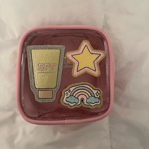 Stoney clover lane flamingo mini clear pouch with patches sewn on, new